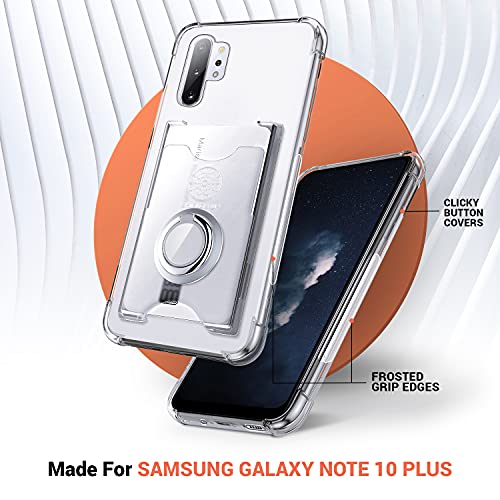 Shields Up for Samsung Galaxy Note 10 Plus Case with Card Holder, Clear | Minimalist Wallet Case, 3 Card Slots, 360° Rotation Ring Stand/Kickstand, [Drop Protection] Slim Protective Cover - size: Galaxy Note 10 Plus