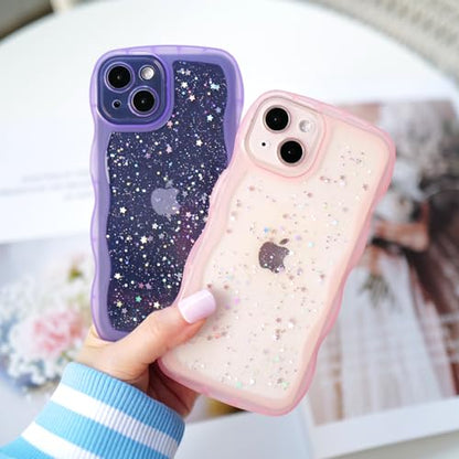 Glitter case for iPhone 13/14 Wavy Edge Black | Bling Sparkle Glitter，Wavy Edge，Full Protection Soft TPU，Kawaii Cute Phone Case for Women Girls - color: Black
