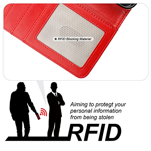 Bocasal Detachable Wallet Case Card Holder for iPhone 15, Red | RFID Blocking Kickstand Card Slots Holder PU Leather Magnetic Shockproof Wrist Strap Removable Flip Protective Cover 6.1 inch - color: Red