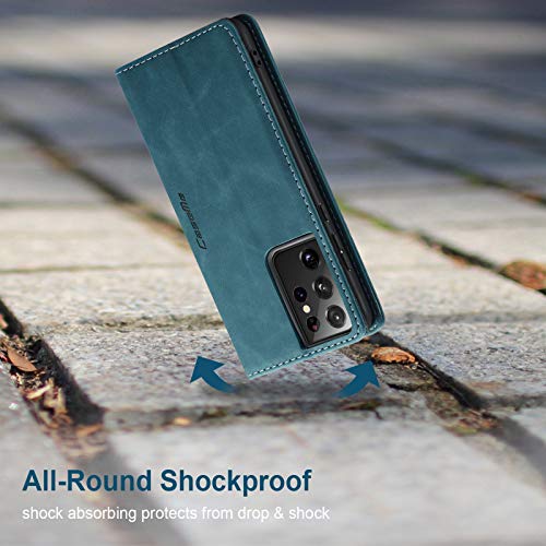 Kowauri Flip Case for Galaxy S21 Ultra - Leather Wallet With Card Slot and Magnetic Closure for Samsung Galaxy S21 Ultra 5G (Teal) - color: Teal