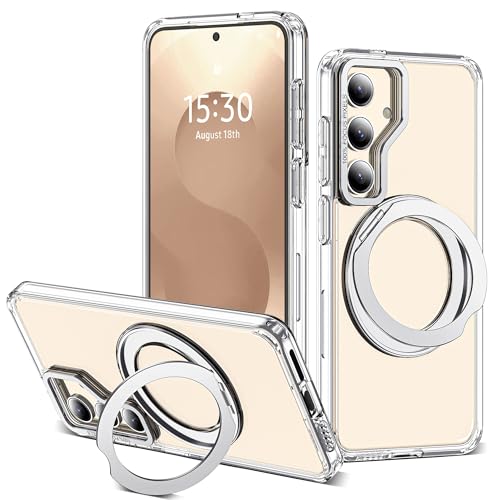 for Samsung Galaxy S25 Case with 360° Spin Stand,Clear | 360° Spin Magnetic Ring Stand,Compatible with Magsafe,Military Protection Phone Case - color: Clear, size: Samsung Galaxy S25