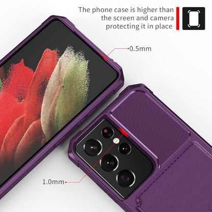 Wallet Case for Samsung Galaxy S21 Ultra, Compatible with Magnetic Car Mount, Heavy Duty Shockproof Rugged Soft TPU Back Leather Flip Credit Card Holder Cover 6.8 inch, Purple - color: Purple, size: Samsung Galaxy S21 Ultra