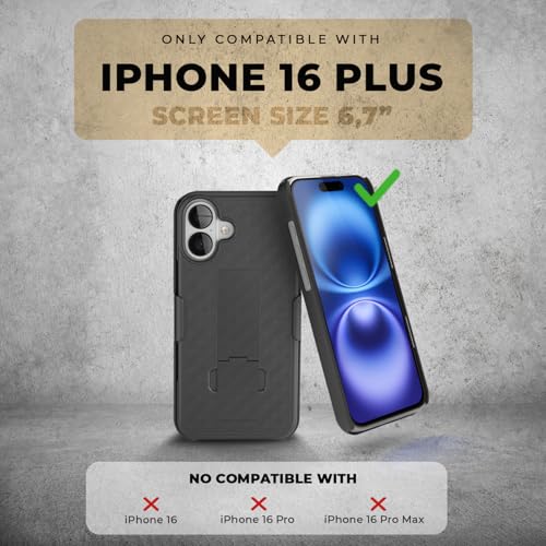 MOTIVE for iPhone 16 Plus Case with Belt Clip, Rigid, Kickstand | 6.7" | Ranger v1 Series, Black, 360° holster, open-top/open-bottom port access, textured grip, slim - size: iPhone 16 Plus