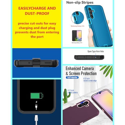 for Samsung Galaxy A16 5G case,A16 5G Heavy Duty case,with A Tempered Glass Screen Protector, [Military Grade Protective ] [Shockproof] [Dropproof] [Dust-Proof] (with Belt Clip-Teal/White) - color: with Belt Clip-Teal/White