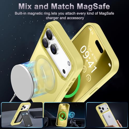 Newfuture Magnetic for iPhone 17 Pro Case Matte Shockproof, Yellow | Military Drop Protection, Slim Matte Anti-Fingerprint, Compatible with Magsafe, Camera Guard, Translucent Protective Cover - color: Yellow, size: iPhone 17 Pro 6.3 inch