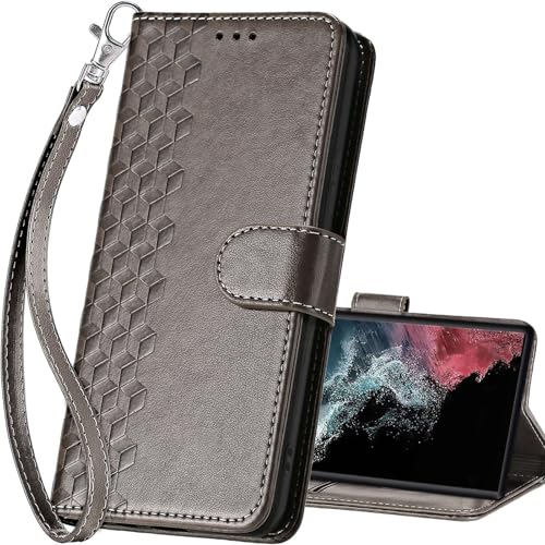for Samsung Galaxy S23 Ultra Wallet case, Gray-Cube | 3 Card Holders, Kickstand, Shockproof TPU Shell, PU Leather, Magnetic Closure, Protective Flip Folio Cover, Women - color: 10