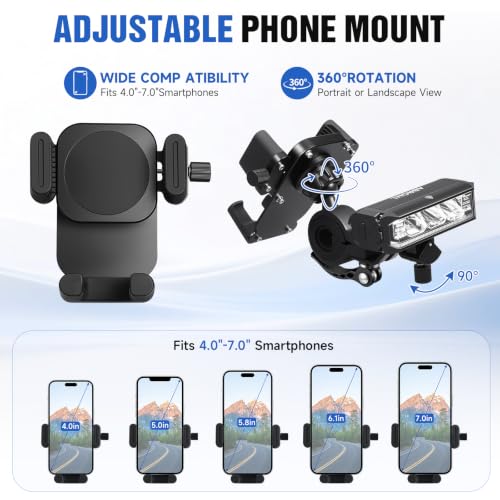 Bike Light Phone Holder, 2-in-1 Detachable Phone Mount