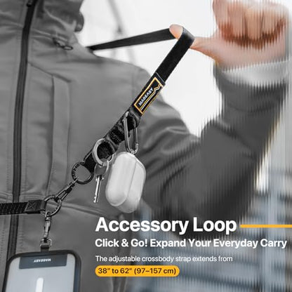 MAGEASY 2-in-1 iPhone Lanyard Crossbody + Wristlet + Tether Tab & Keychain Clip, Adjustable Phone Strap, Hands-Free Anti-Theft Travel Rave Accessories for Cell Phone (Black) - color: Black