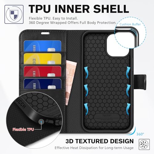 TUCCH Wallet Case for iPhone 13 Pro Max (6.7") 2021, 4 Card Holders, Black - color: Black