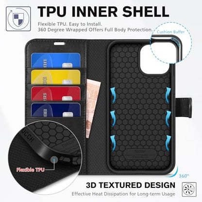 TUCCH Wallet Case for iPhone 13 Pro Max (6.7") 2021, 4 Card Holders, Black - color: Black