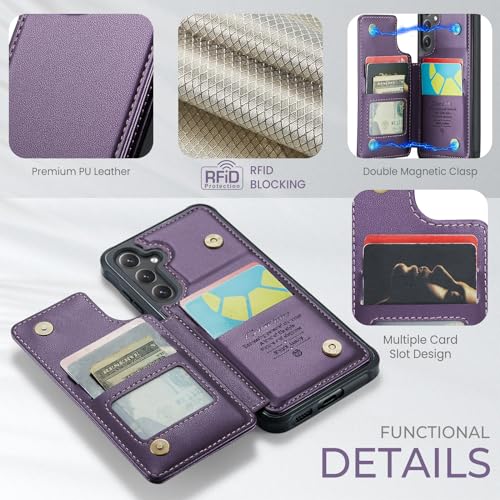 Kowauri for Samsung Galaxy S23 FE Case, PU Leather Wallet Case for Women Men with RFID Blocking Card Holder Slot Magnetic Closure Shockproof Protective Phone Cover for Samsung Galaxy S23 FE,Purple - color: Purple
