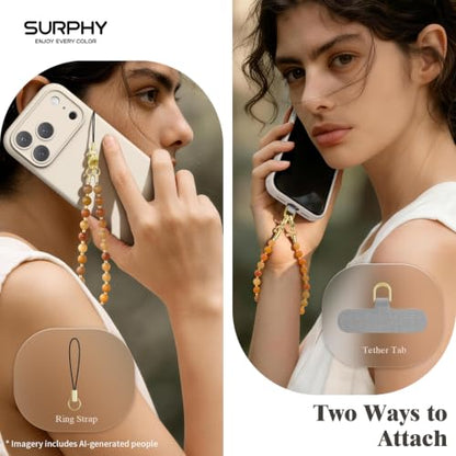 SURPHY Natural Stone Phone Charm, Beaded Phone Wrist Strap with Tether Tab - color: Aventurine Amber