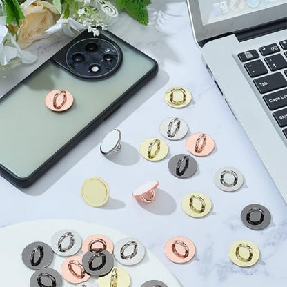 PLIGREAT 24 Pcs Metal Round Phone Charm Hooks, Phone Finger Grip Holder Universal Adhesive Phone Ring Loop Stand for Cell Phone Case Tablet DIY Hanging Accessories, 4 Colors