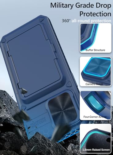 Vihibii for iPhone 15 Pro Max Case Wallet with Card Holder (4 Cards), Blue | Slide Camera Cover, Kickstand, Military Grade Drop Protection, Rugged Hard Back, Silicone Edge Wallet Phone Case, 2023, Blue - color: Blue, size: iPhone 15 Pro Max