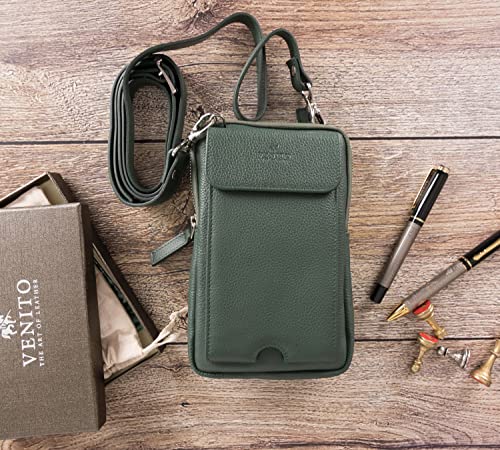 Ferrara Premium Leather Crossbody Phone Purse - Unisex Crossover Sling Shoulder Bag with Card Holder & Adjustable Strap - color: Green
