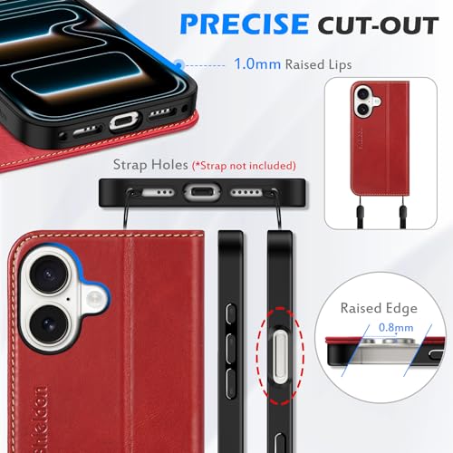 SHIELDON Genuine Leather Case Wallet for iPhone 17 6.3" 2025, Retro Red | Flip Magnetic Cover, RFID Blocking, Credit Card Holder, Kickstand, Book Design, Full Protection, Shockproof Phone Shell - color: Retro Red