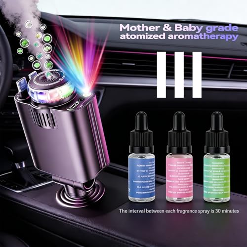 5 in 1 Retractable USB C Car Charger Fast Charge Aromatherapy Starry Sky - color: Drak Black