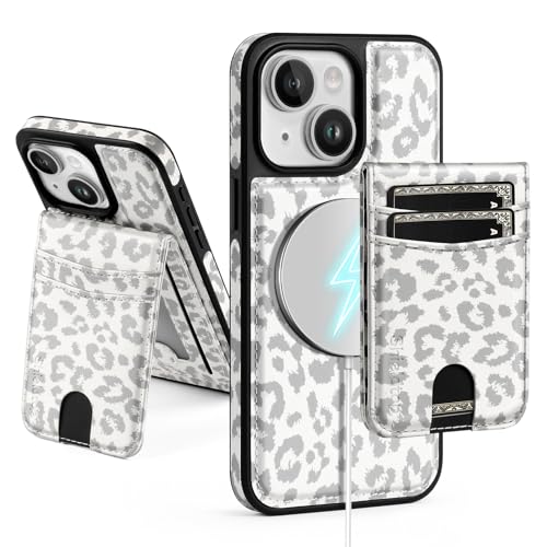 SkyEagle Compatible with MagSafe iPhone 13 Wallet Case,Leopard-White - color: Leopard-White, size: iPhone 13 - 6.1"