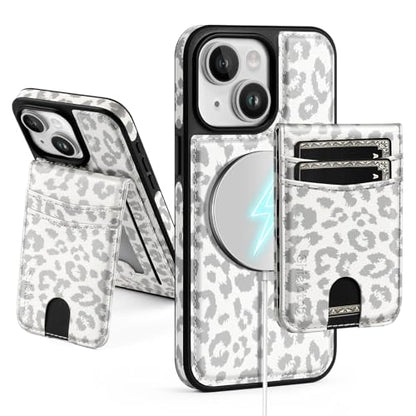 SkyEagle Compatible with MagSafe iPhone 13 Wallet Case,Leopard-White - color: Leopard-White, size: iPhone 13 - 6.1"