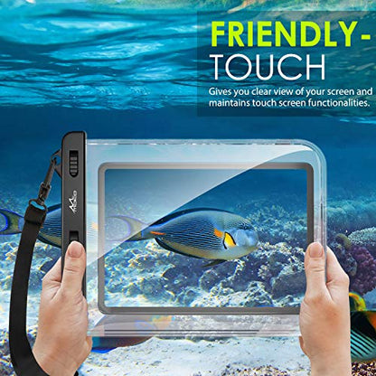 MoKo Waterproof Tablet Case, Tablet Pouch Dry Bag, Up to 12 in, Black | Compatible with iPad 10th, iPad 9/9.7/10.2, iPad mini 6/5/4/3, iPad Air 5/4, Air 3 10.5, iPad Pro 11 2022, Galaxy Tab S6/S7 - color: Clear with hand strap