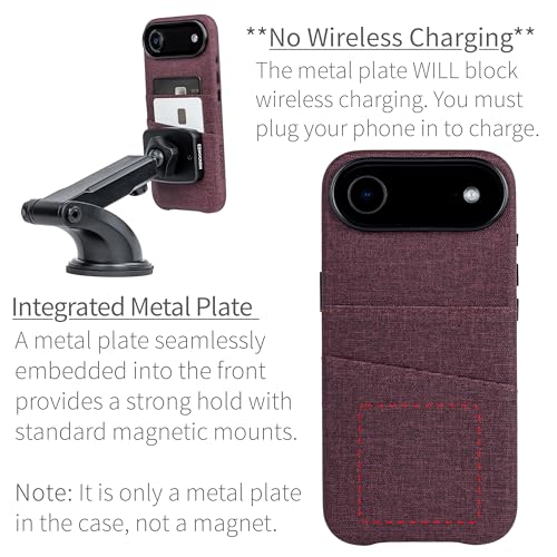 Dockem Card Case for iPhone 17 Air with Magnetic Mounting Plate, Camera Control Button, Wallet with 2 Holder Slots: M2 Luxe Canvas-Style Synthetic Leather (Burgundy) - color: Burgundy, size: 17 Air
