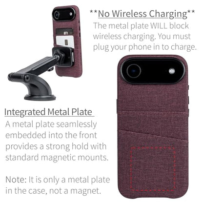 Dockem Card Case for iPhone 17 Air with Magnetic Mounting Plate, Camera Control Button, Wallet with 2 Holder Slots: M2 Luxe Canvas-Style Synthetic Leather (Burgundy) - color: Burgundy, size: 17 Air