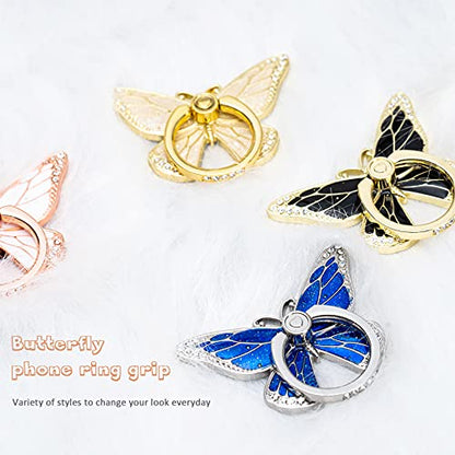 Doflyesky Butterfly Cell Phone Ring Grip Holder, 360 Degrees Rotation Phone Ring Grip Stand, Metal Finger Kickstand Compatible with iPhone, Samsung Galaxy, Android Phone