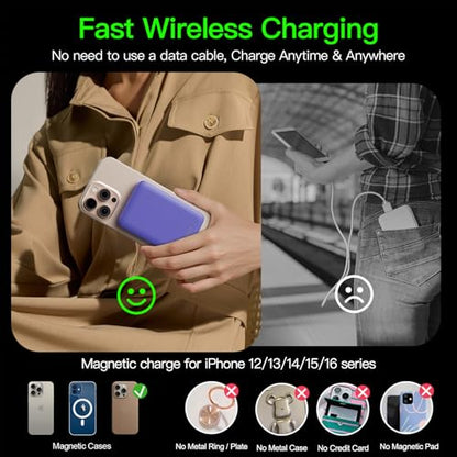 for Magsafe Portable Charger, 5000mAh Slim Wireless Magnetic Power Bank | 20W USB-C Power Delivery,LED Display,Travel Essential for Magsafe Battery Pack Compatible with iPhone 17-12 Series - color: Purple