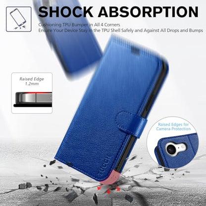 TUCCH Wallet Case for iPhone 17e & iPhone 16e 6.1", Flip Stand, Klein Blue | RFID Blocking, 4 Card Holders, Kickstand, PU Leather, Shockproof TPU Shell, Magnetic Closure, Protective Folio Cover - color: Klein Blue - Textured