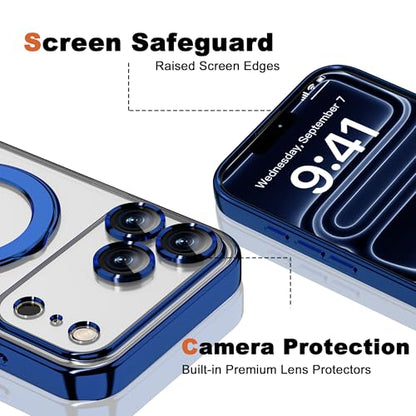 Plating Clear Phone Case for iPhone 17 Pro with Stand 6.3", Blue - color: Blue, size: Iphone 17 Pro