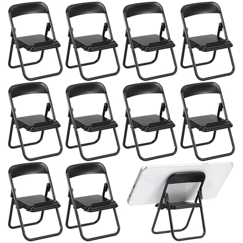 SHINEOFI 12 Pcs Mini Folding Chair Cell Phone Stand,Doll House Folding Chair Models,Hands-Free Portable Desktop Stand Cute Decor for Smartphone Tablet Dollhouse Decoration