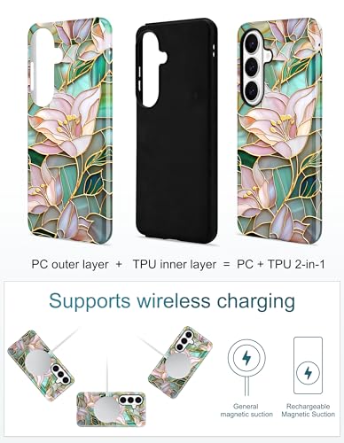 Magnetic Flower Phone Case for Samsung Galaxy A16 5G, Lily | Compatible with MagSafe, Cute Aesthetic Stained Glass Floral Design, TPU and PC Protective Phone Cover for Women Girls - color: Lily Flower