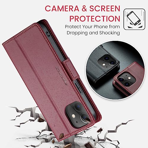 QLTYPRI Wallet Case for iPhone 12/12 Pro, Premium PU Leather Magnetic Flip Folio Case with RFID Blocking Credit Card Slots Kickstand Shockproof Protective Phone Case Cover - Wine Red | Premium PU Leather, Magnetic Closure Flip Case, RFID Blocking, Viewing