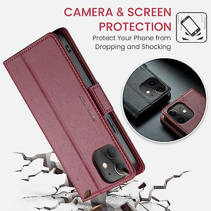 QLTYPRI Wallet Case for iPhone 12/12 Pro, Premium PU Leather Magnetic Flip Folio Case with RFID Blocking Credit Card Slots Kickstand Shockproof Protective Phone Case Cover - Wine Red | Premium PU Leather, Magnetic Closure Flip Case, RFID Blocking, Viewing