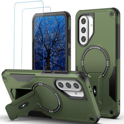 for Galaxy A37/A36-5G Case Military-Grade Dropproof Phone/Invisible Kickstand with MagSafe/HD Screen Protector, Protective Magnetic Phone Cover for Samsung Galaxy A37 4G/5G&A36 5G (Green) - color: Green