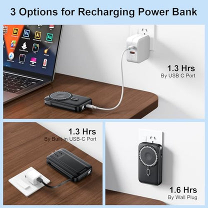 For MagSafe Portable Charger with 2 Cables & Wall Plug, Magnetic Power Bank - color: Grey