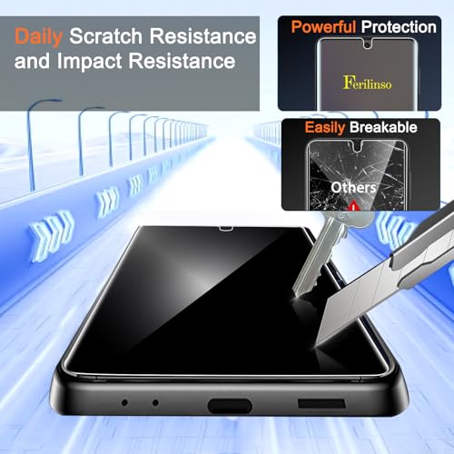 Ferilinso 2 Pack Privacy Screen Protector for Samsung Galaxy Z Flip 7 | 9H+ Tempered Glass Back&Camera Lens Protectors, Military-Grade Shatterproof, Case Friendly, Easy Installation Bubble Free - size: Samsung Galaxy Z Flip 7-Black