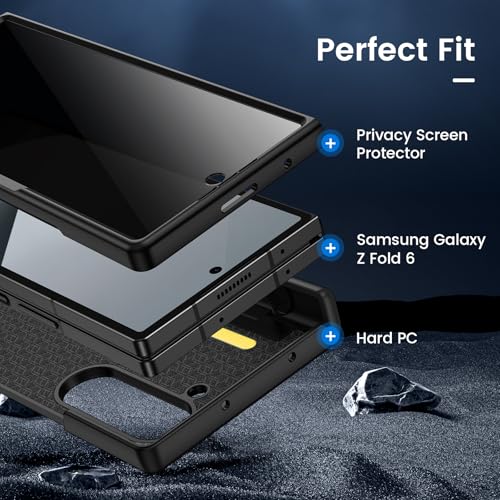 VEGO for Samsung Galaxy Z Fold 6 Case with Privacy Screen Protector - color: Carbon Fiber