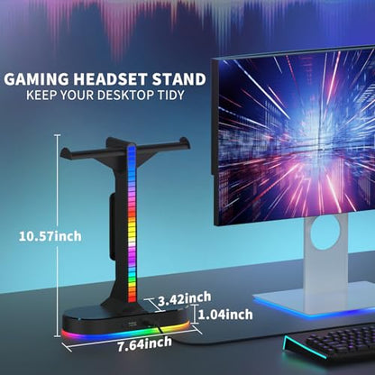 Dual Headphones Stand with Charger for Men, Headset Holder Stand for Desk - color: Black