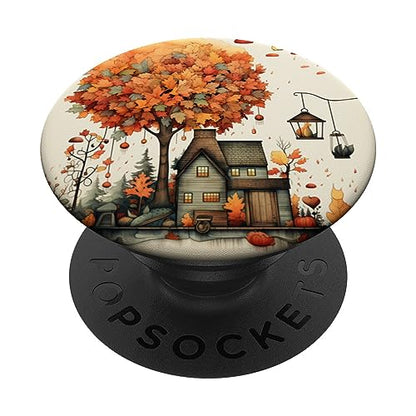 Fall Leaves Autumn Pumpkin Pattern Autumn Color Leaves PopSockets Adhesive PopGrip - style: Adhesive PopGrip