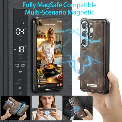 Compatible with Samsung Galaxy S26 Ultra Wallet Case with Magsafe with Zipper & Card Holder Strap Wristlet Detachable Magnetic Protective Back Case for Galaxy S26 Ultra 5G 6.9 Inch (Brown) - color: (Detachable and Magsafe)-Brown, size: S26 Ultra 6.9 Inch