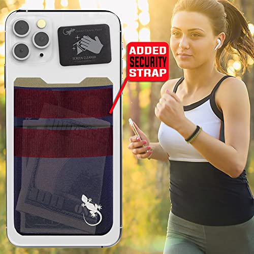 Gecko Travel Tech Double Pocket - Adhesive Card Holder - Cell Phone Pouch - Stick on Spandex Pocket - Carry Credit Cards and Cash (Navy) - color: NAVY