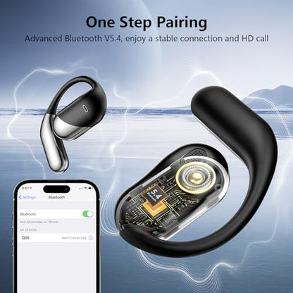 Open Ear Bone Conduction Headphones，,Over Ear Earbuds with Ergonomic Earhook,Bluetooth Headphones 5.4 with Smart Digital Display,60H Playtime,IPX7 Waterproof,Touch Control Operate Running Fit Cycling