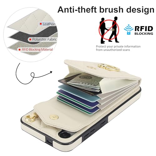 Asuwish Phone Case for Samsung Galaxy S24 5G Wallet Cover with Tempered Glass Screen Protector and Crossbody Wrist Strap Ring Stand RFID Blocking Card Holder Cell S 24 24S G5 Women Men Girls Off White - color: Off White