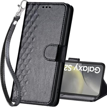 for Samsung Galaxy S25 Wallet case, Black-Cube | 3 Card Holders, Kickstand, Shockproof TPU Shell, PU Leather, Magnetic Closure, Protective Flip Folio Cover, Women - color: 4
