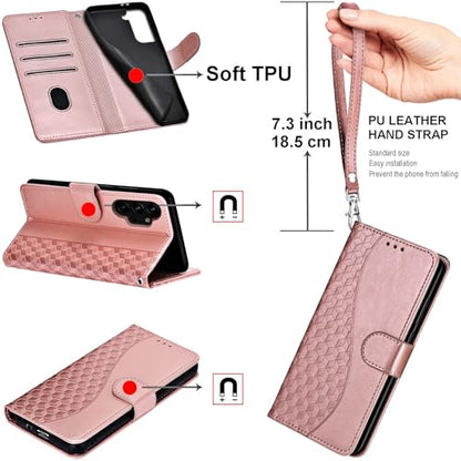 for Samsung Galaxy S24 FE Wallet case, Rose Gold | 3 Card Holders, Kickstand, Shockproof TPU Shell, PU Leather, Magnetic Closure, Protective Flip Folio Cover, Women - color: 5