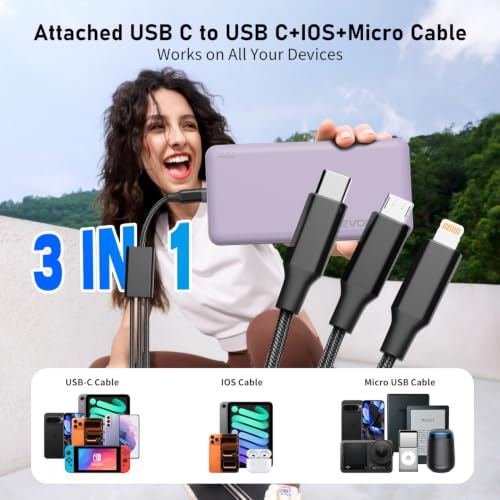 Portable Charger, 10000mAh Power Bank, Travel Battery Pack - color: Purple