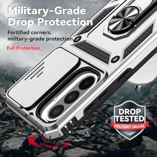 for Samsung Galaxy A36 5G Case with Slide Camera Cover HD Screen Protector [Military Grade 16ft. Drop Tested] Magnetic Ring Holder Kickstand Protective Phone Case for Galaxy A36 5G 2025, Silver - color: Silver w/ Slide Camera 2nd gen. Military Grade
