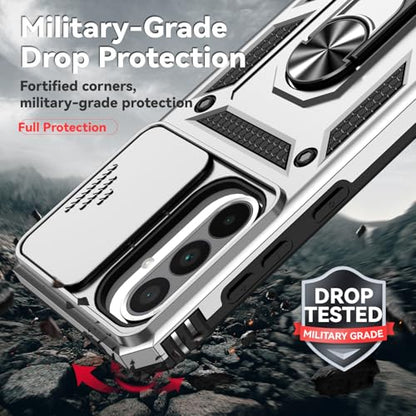 for Samsung Galaxy A36 5G Case with Slide Camera Cover HD Screen Protector [Military Grade 16ft. Drop Tested] Magnetic Ring Holder Kickstand Protective Phone Case for Galaxy A36 5G 2025, Silver - color: Silver w/ Slide Camera 2nd gen. Military Grade