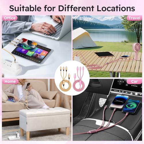USB A/C Multi Charger Cable，3 in 1 Charging Cable for Multiple Devices - color: Pink+Gold